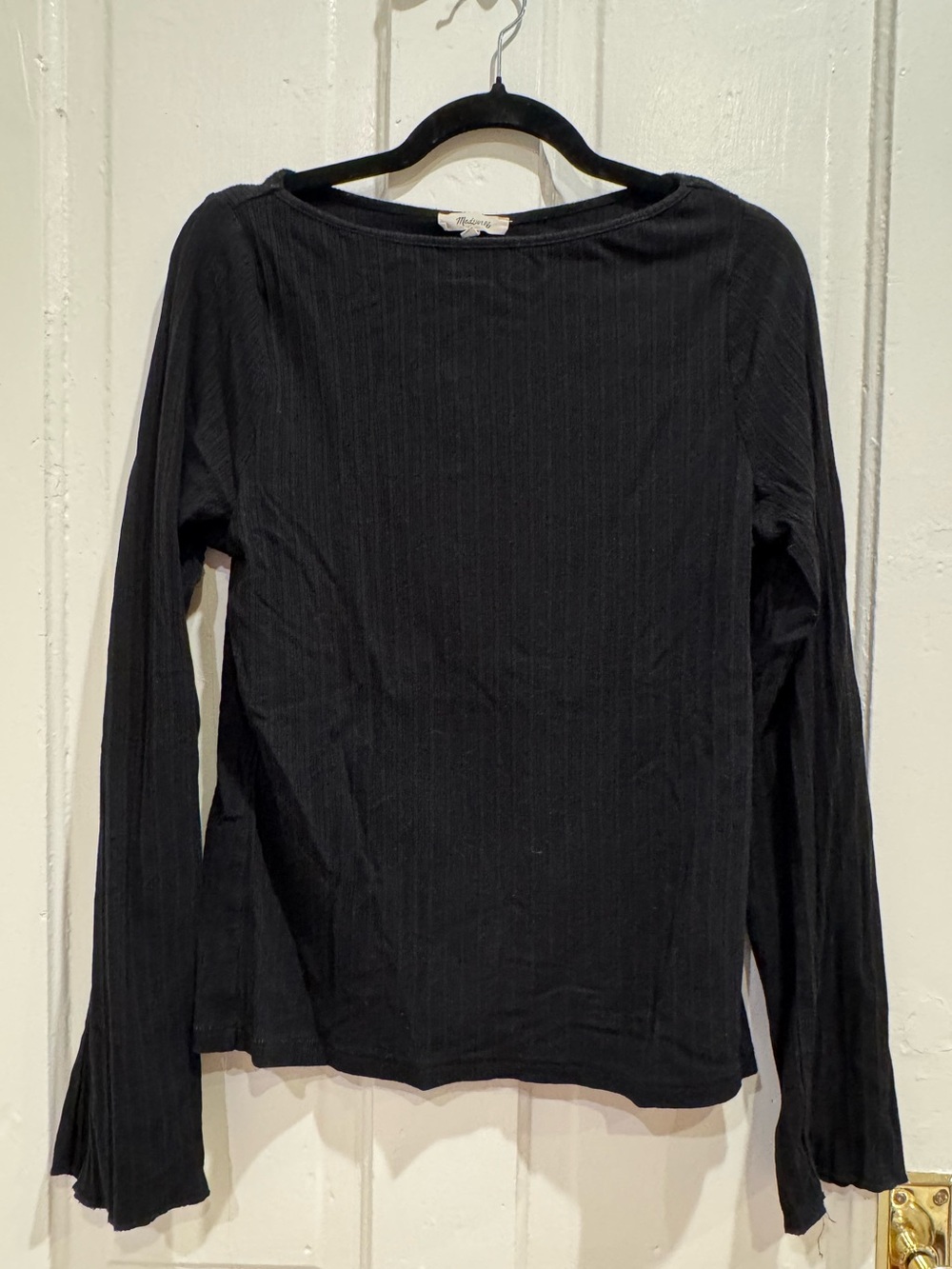 Madewell Ribbed Long Sleeve Boatneck Top, Black, XL